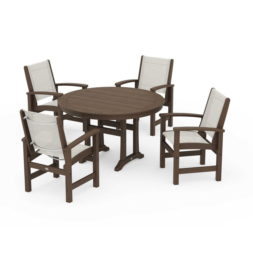 POLYWOOD® - Coastal 5-Piece Round Dining Set with Trestle Legs - PWS1119 Outdoor Furniture POLYWOOD®