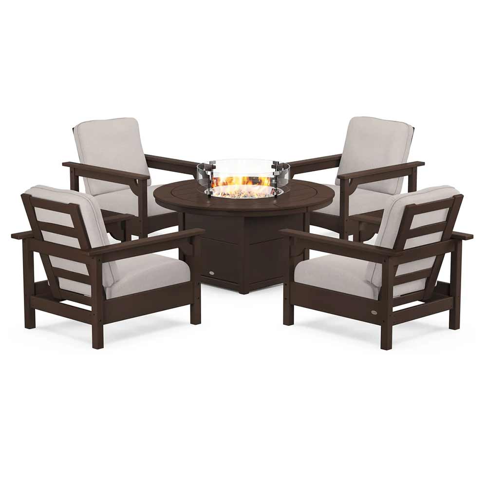 POLYWOOD® - Club 5-Piece Conversation Set with Fire Pit Table - PWS416