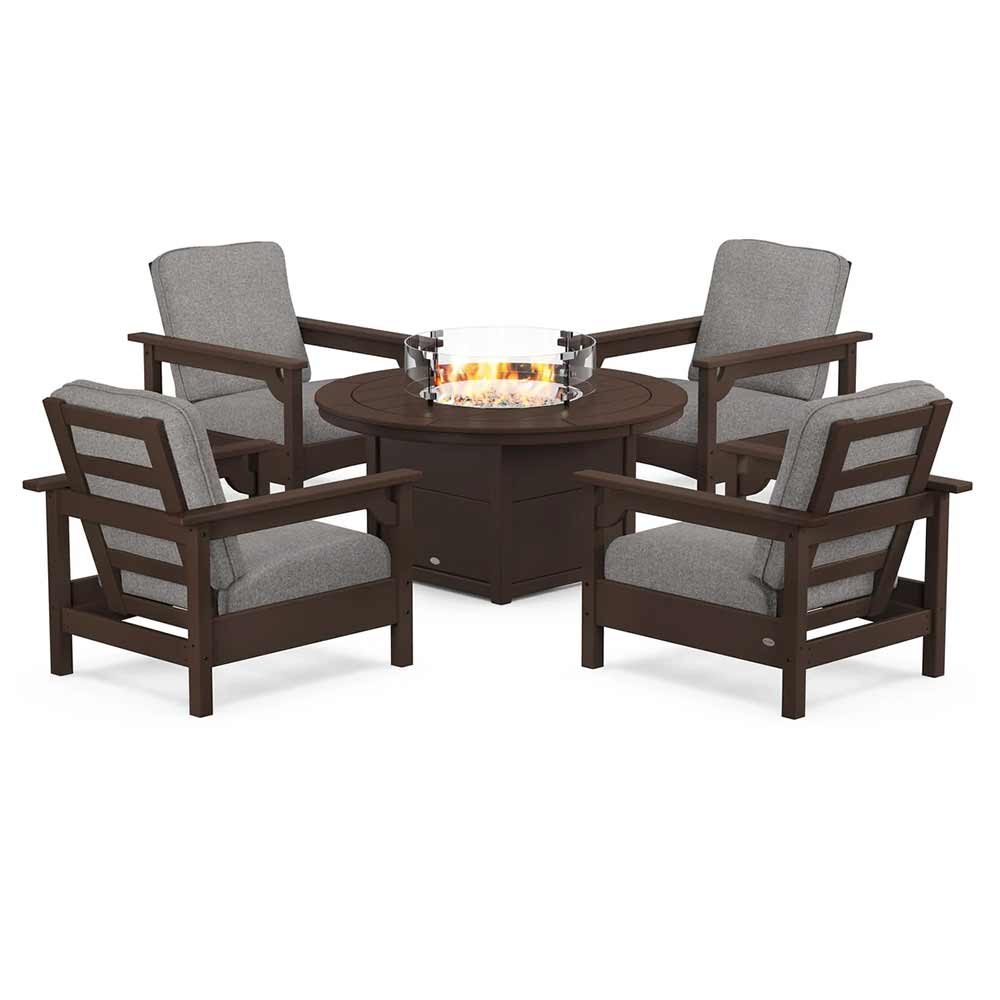 POLYWOOD® - Club 5-Piece Conversation Set with Fire Pit Table - PWS416