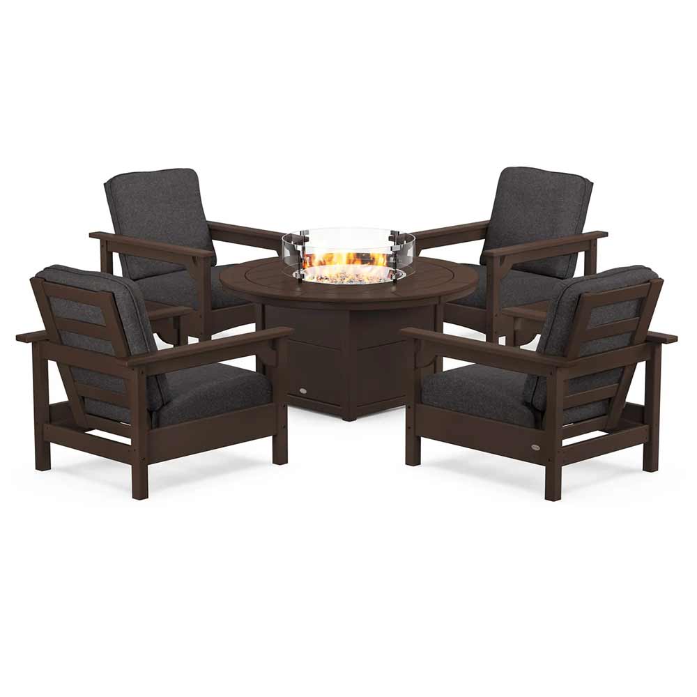 POLYWOOD® - Club 5-Piece Conversation Set with Fire Pit Table - PWS416