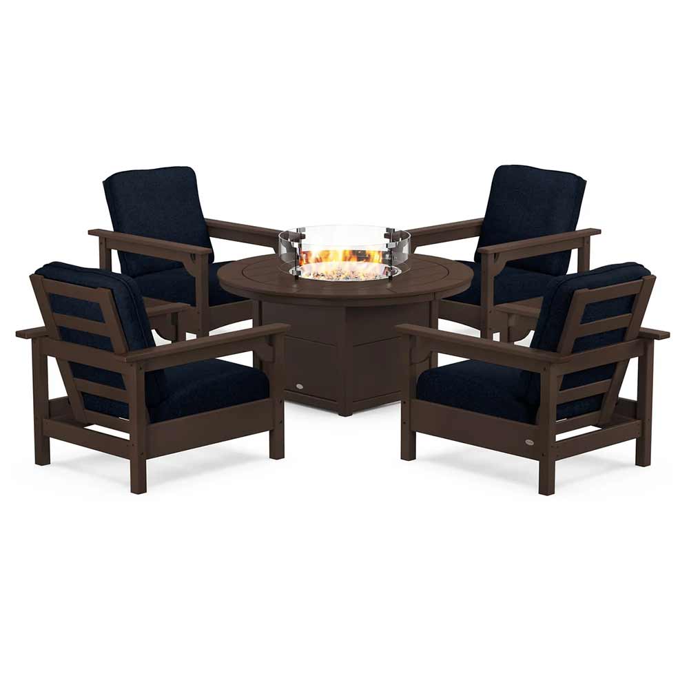 POLYWOOD® - Club 5-Piece Conversation Set with Fire Pit Table - PWS416