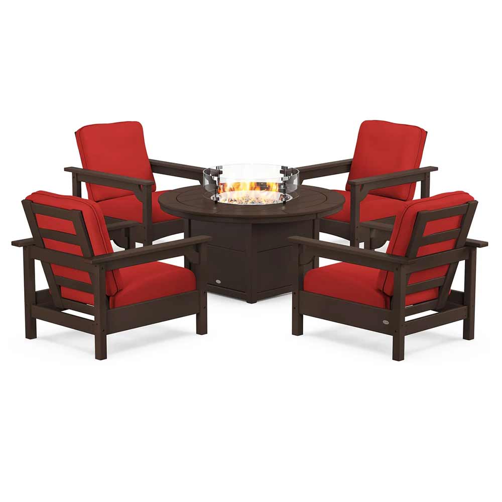 POLYWOOD® - Club 5-Piece Conversation Set with Fire Pit Table - PWS416