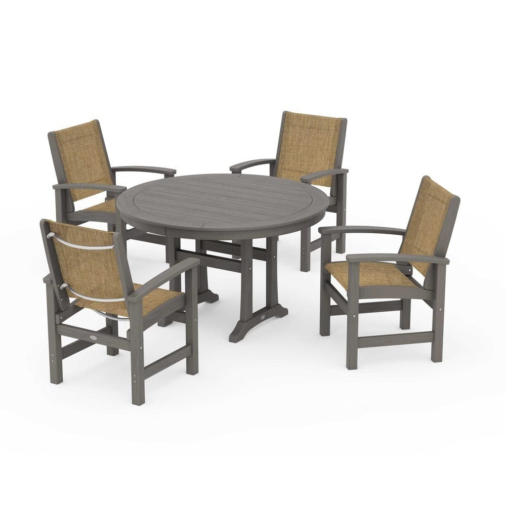 POLYWOOD® - Coastal 5-Piece Round Dining Set with Trestle Legs - PWS1119