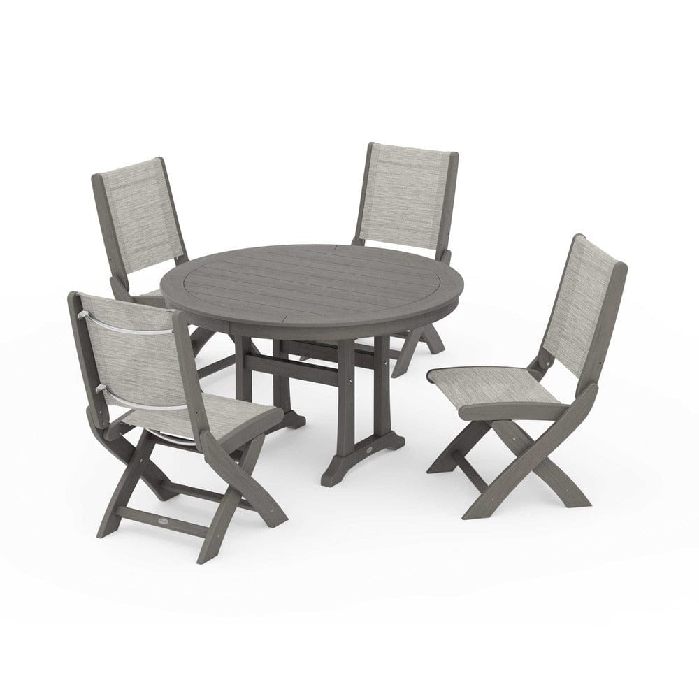 POLYWOOD® - Coastal Folding Side Chair 5-Piece Round Dining Set With Trestle Legs - PWS1121