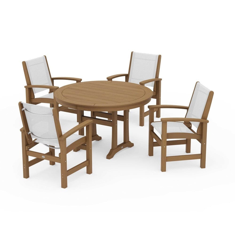 POLYWOOD® - Coastal 5-Piece Round Dining Set with Trestle Legs - PWS1119