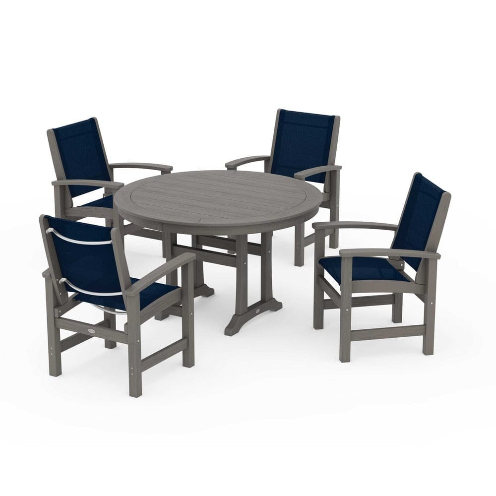 POLYWOOD® - Coastal 5-Piece Round Dining Set with Trestle Legs - PWS1119