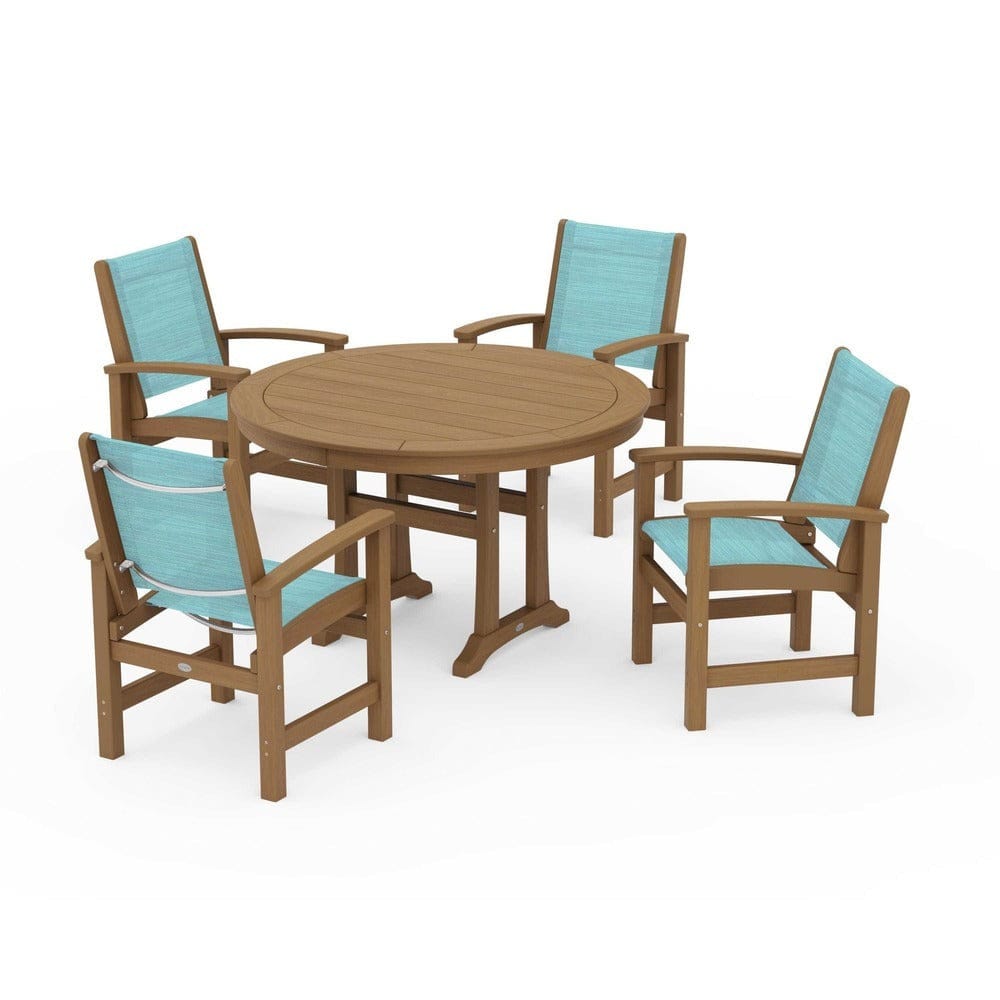 POLYWOOD® - Coastal 5-Piece Round Dining Set with Trestle Legs - PWS1119 Outdoor Furniture POLYWOOD®