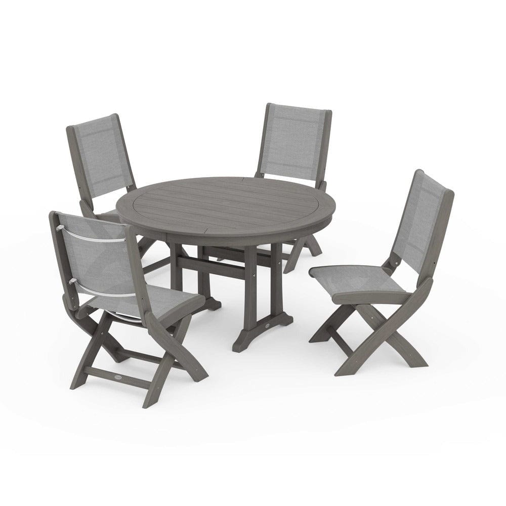 POLYWOOD® - Coastal Folding Side Chair 5-Piece Round Dining Set With Trestle Legs - PWS1121