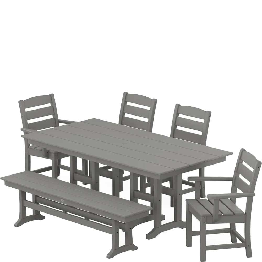 POLYWOOD® Lakeside 6-Piece Farmhouse Dining Set with Bench - PWS1183-1 Patio Set POLYWOOD®