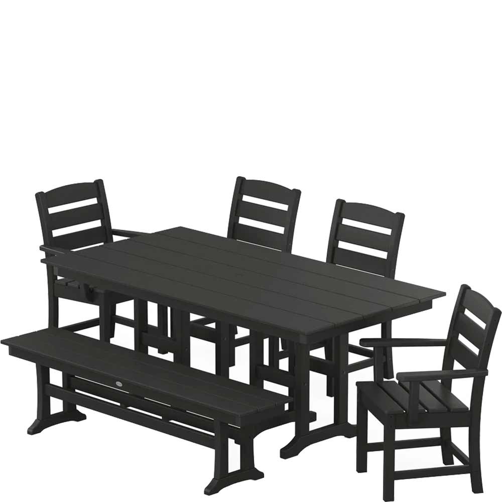 POLYWOOD® Lakeside 6-Piece Farmhouse Dining Set with Bench - PWS1183-1 Patio Set POLYWOOD®