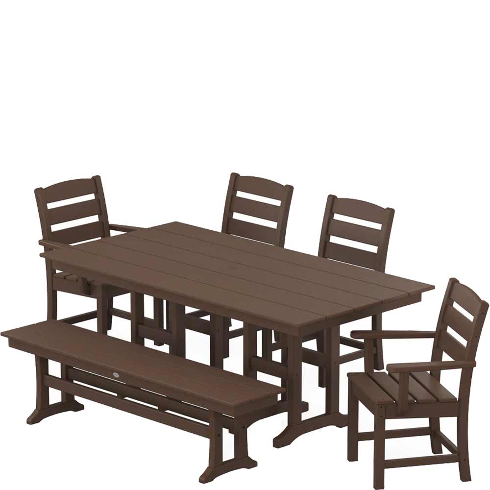 POLYWOOD® Lakeside 6-Piece Farmhouse Dining Set with Bench - PWS1183-1 Patio Set POLYWOOD®