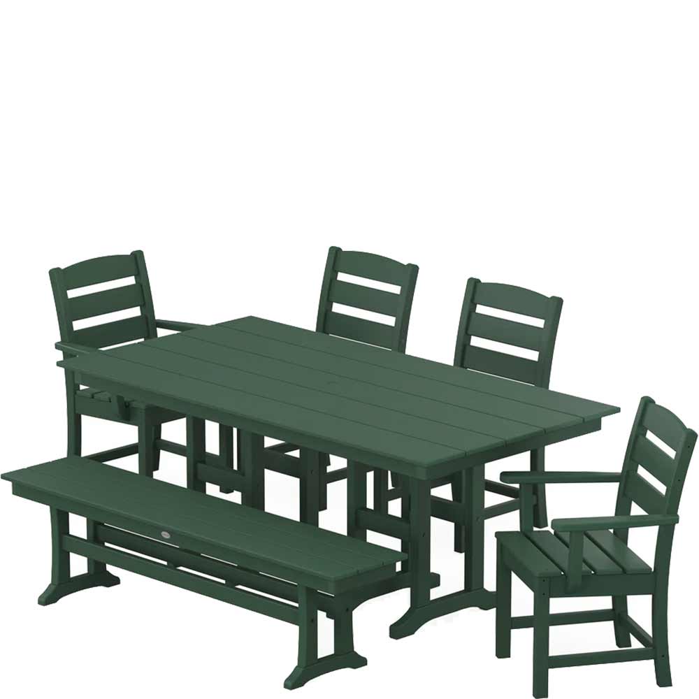 POLYWOOD® Lakeside 6-Piece Farmhouse Dining Set with Bench - PWS1183-1 Patio Set POLYWOOD®