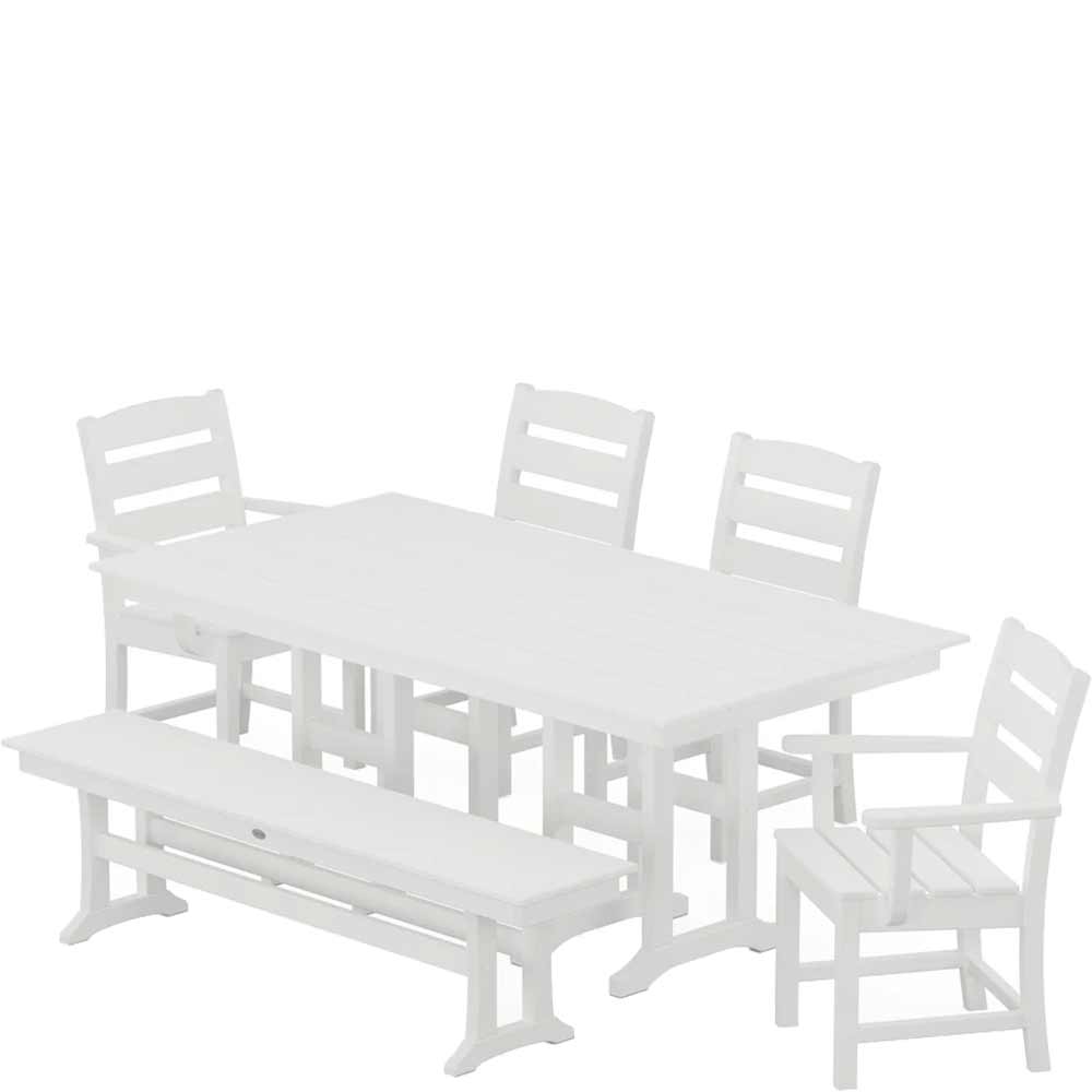 POLYWOOD® Lakeside 6-Piece Farmhouse Dining Set with Bench - PWS1183-1 Patio Set POLYWOOD®