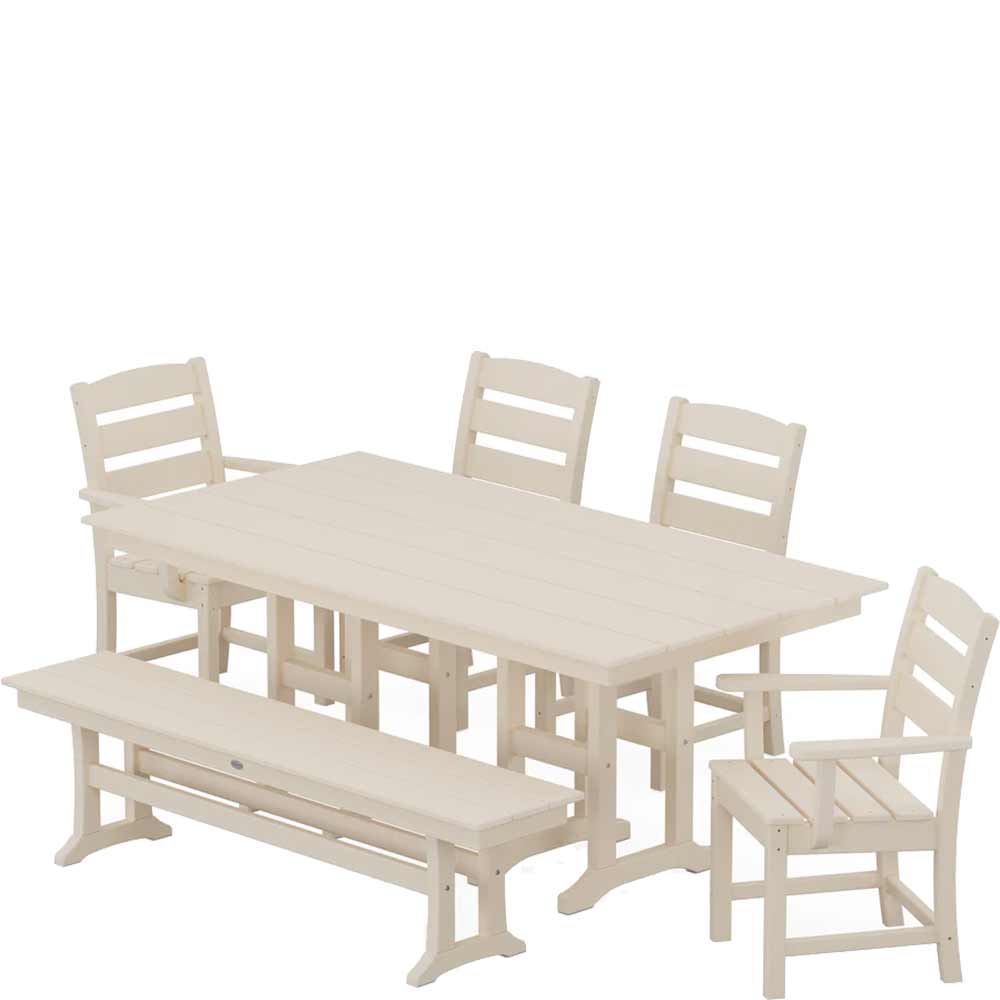 POLYWOOD® Lakeside 6-Piece Farmhouse Dining Set with Bench - PWS1183-1 Patio Set POLYWOOD®