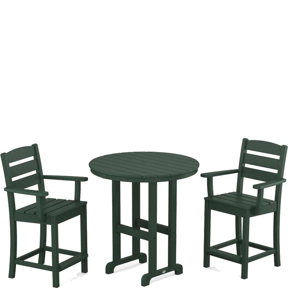 POLYWOOD® Lakeside 3-Piece Round Farmhouse Arm Chair Counter Set - PWS615-1 Dining Set POLYWOOD®