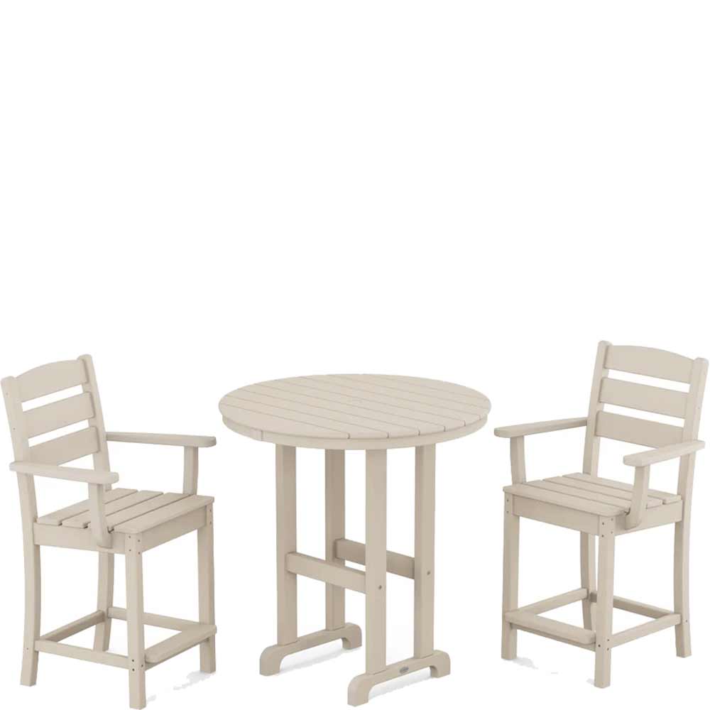 POLYWOOD® Lakeside 3-Piece Round Farmhouse Arm Chair Counter Set - PWS615-1 Dining Set POLYWOOD®