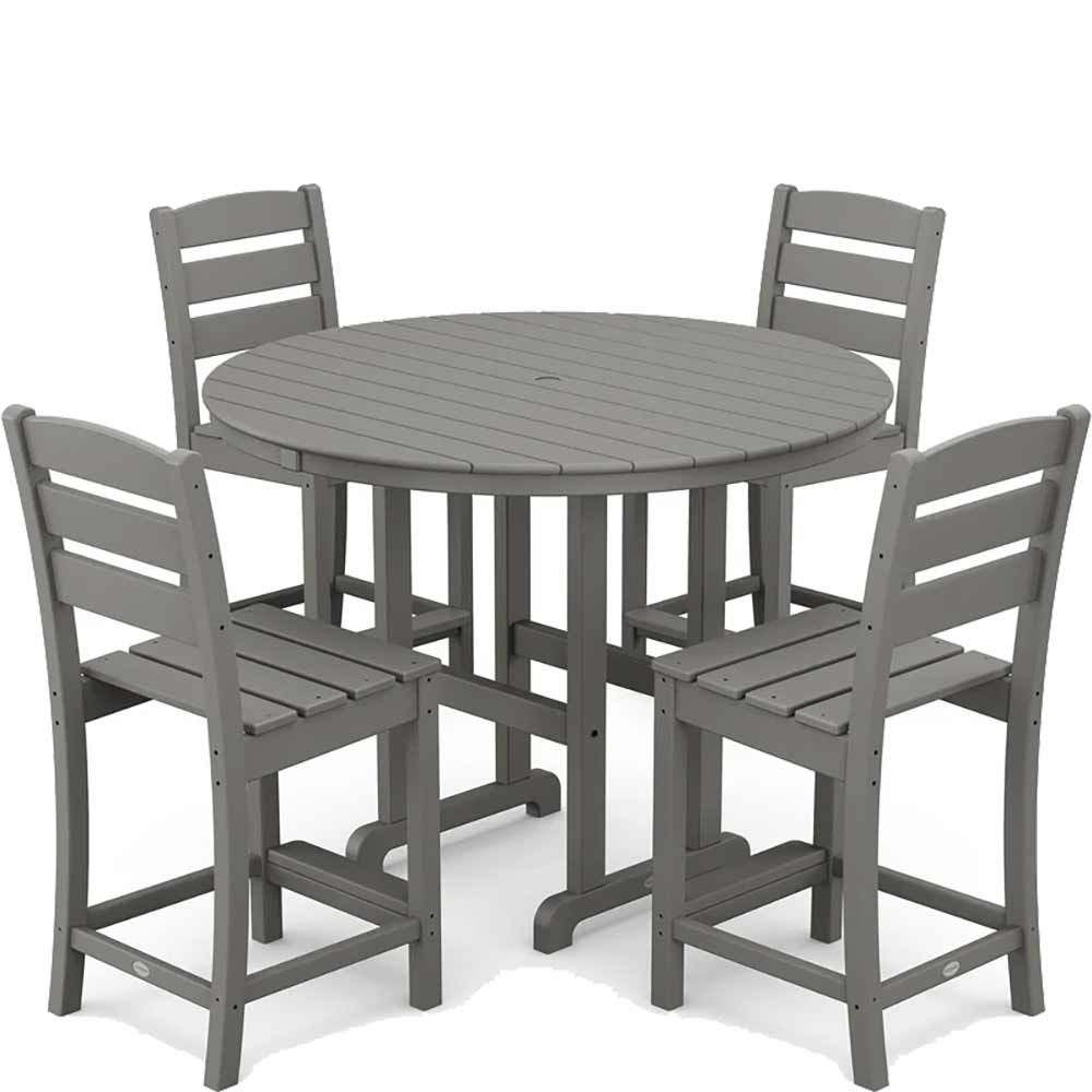 POLYWOOD® Lakeside 5-Piece Farmhouse Round Side Chair Counter Set - PWS617-1 Dining Set POLYWOOD®