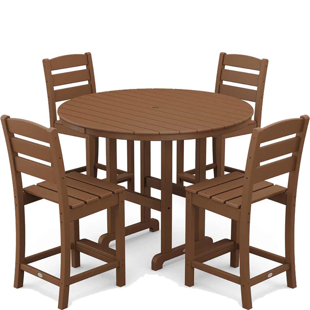 POLYWOOD® Lakeside 5-Piece Farmhouse Round Side Chair Counter Set - PWS617-1 Dining Set POLYWOOD®