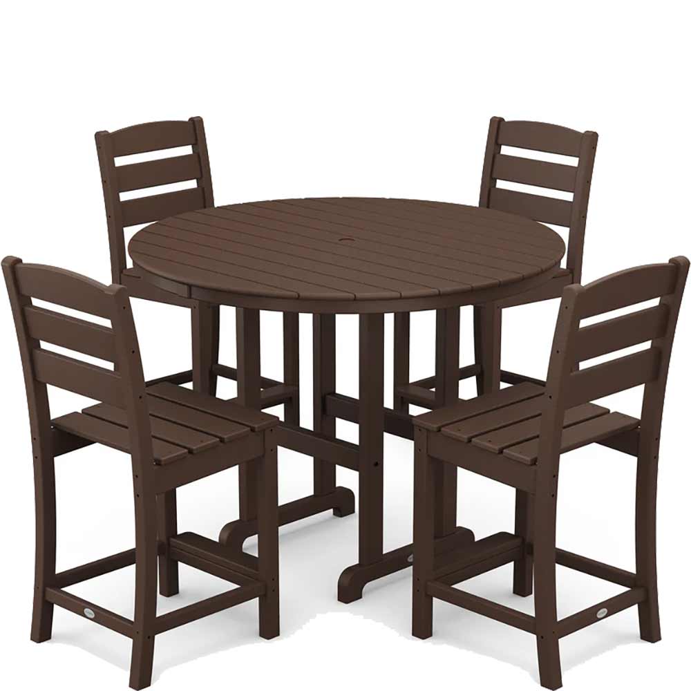 POLYWOOD® Lakeside 5-Piece Farmhouse Round Side Chair Counter Set - PWS617-1 Dining Set POLYWOOD®