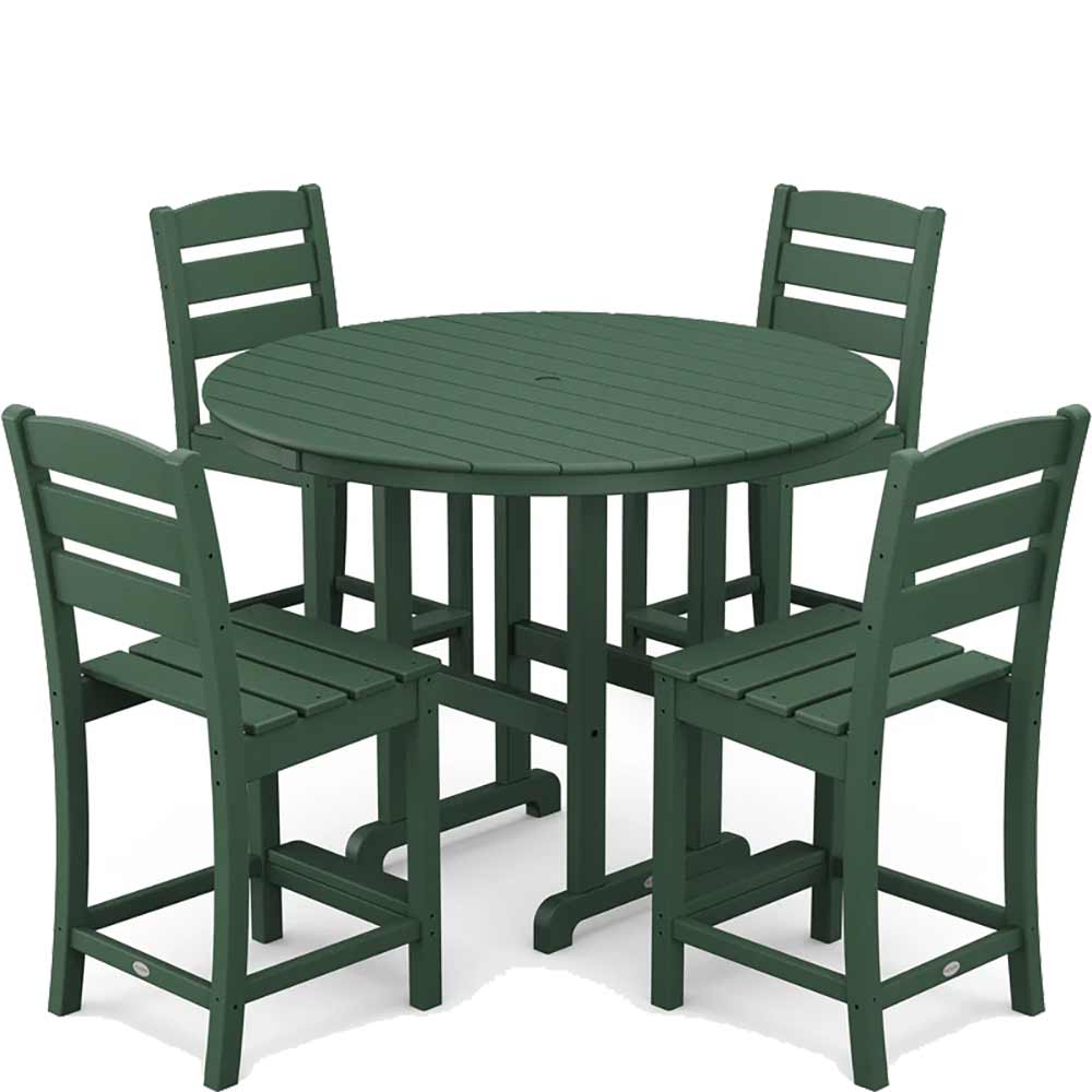 POLYWOOD® Lakeside 5-Piece Farmhouse Round Side Chair Counter Set - PWS617-1 Dining Set POLYWOOD®