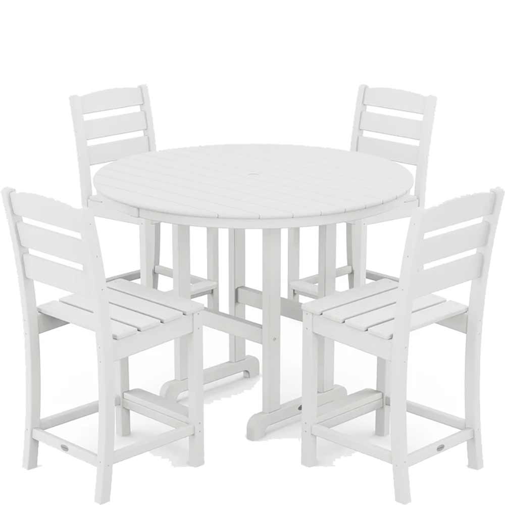 POLYWOOD® Lakeside 5-Piece Farmhouse Round Side Chair Counter Set - PWS617-1 Dining Set POLYWOOD®