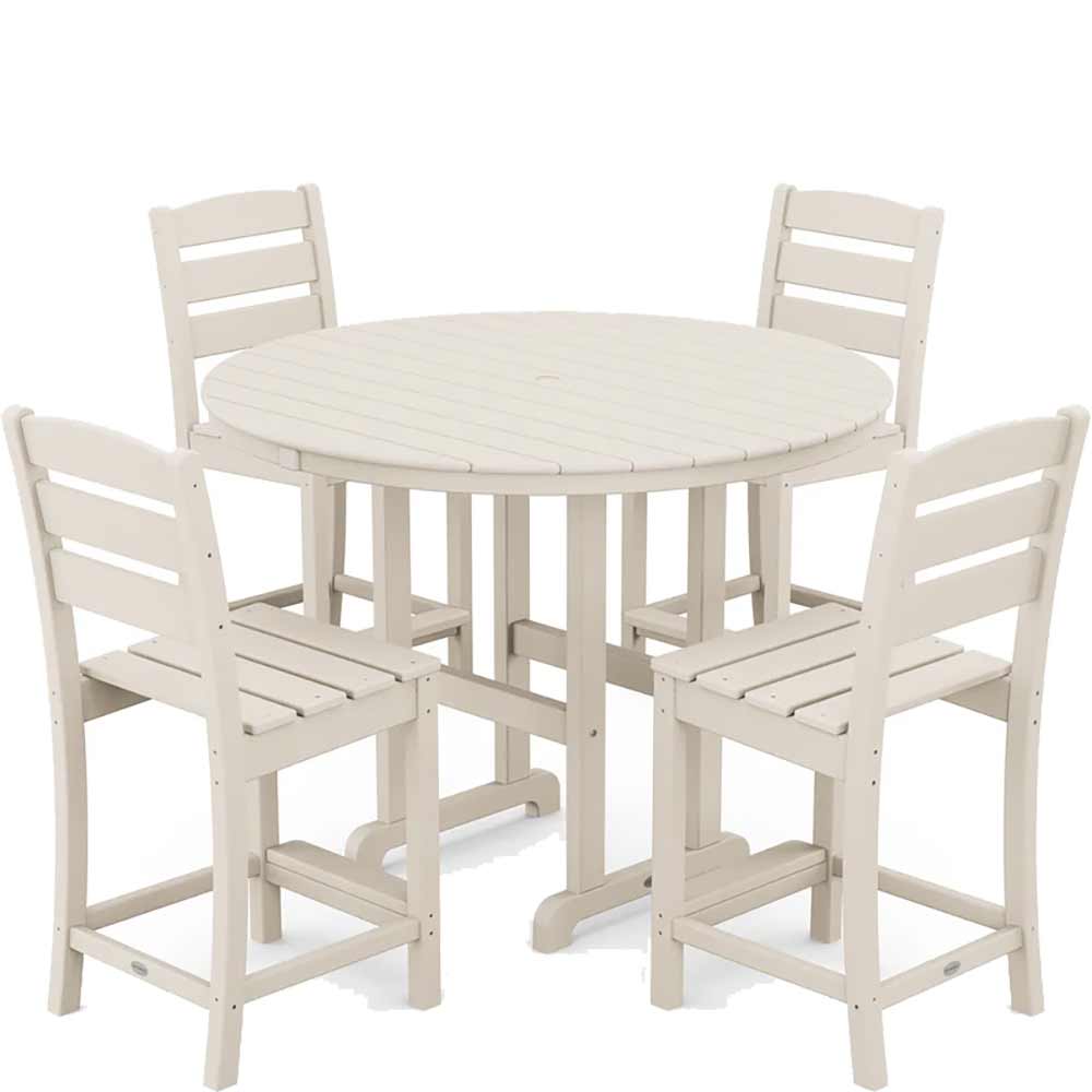 POLYWOOD® Lakeside 5-Piece Farmhouse Round Side Chair Counter Set - PWS617-1 Dining Set POLYWOOD®