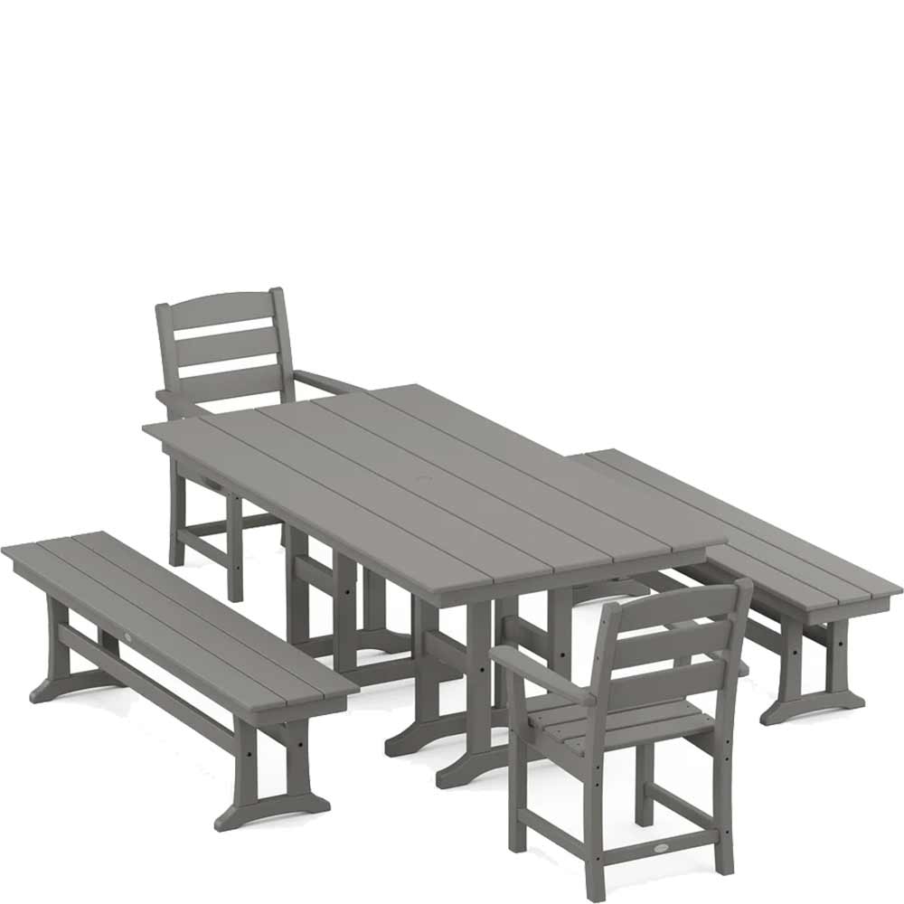POLYWOOD® Lakeside 5-Piece Farmhouse Dining Set with Benches - PWS1182-1 Dining Set POLYWOOD®