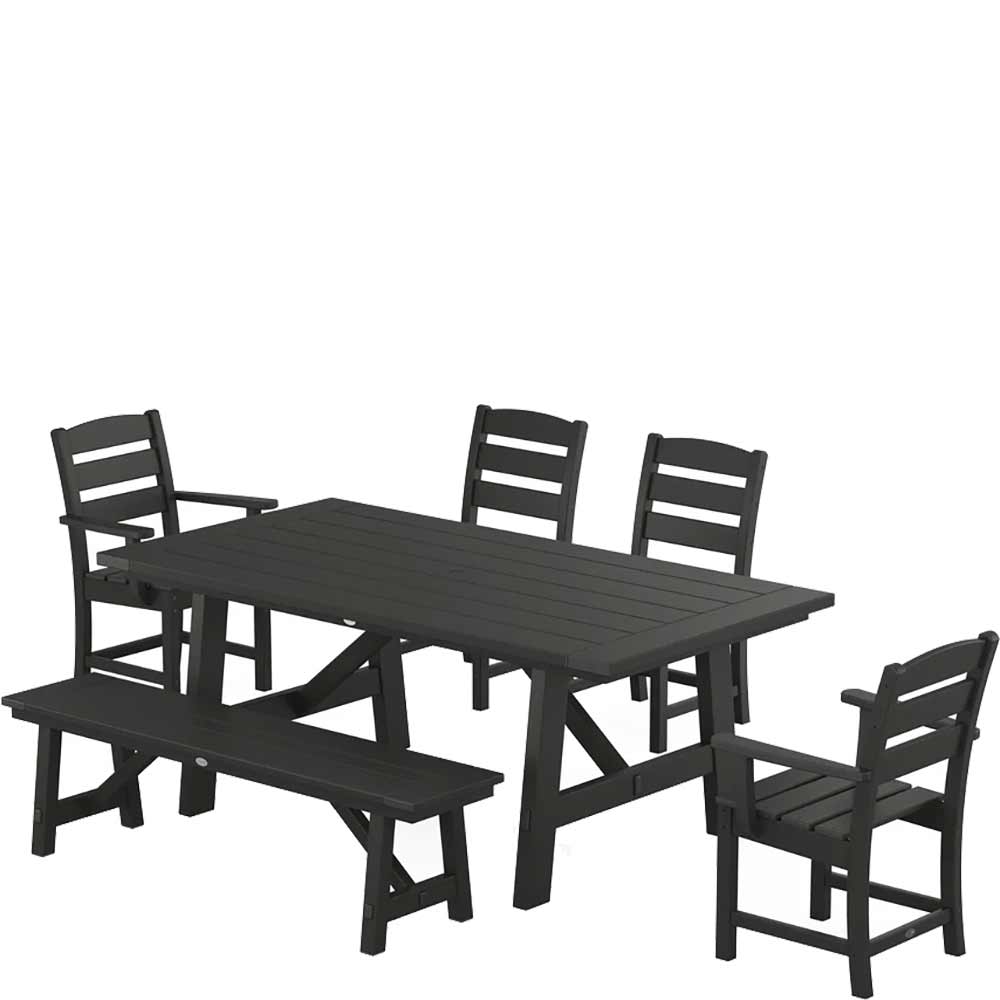 POLYWOOD® Lakeside 6-Piece Rustic Farmhouse Dining Set With Bench - PWS1086-1 Dining Set POLYWOOD®