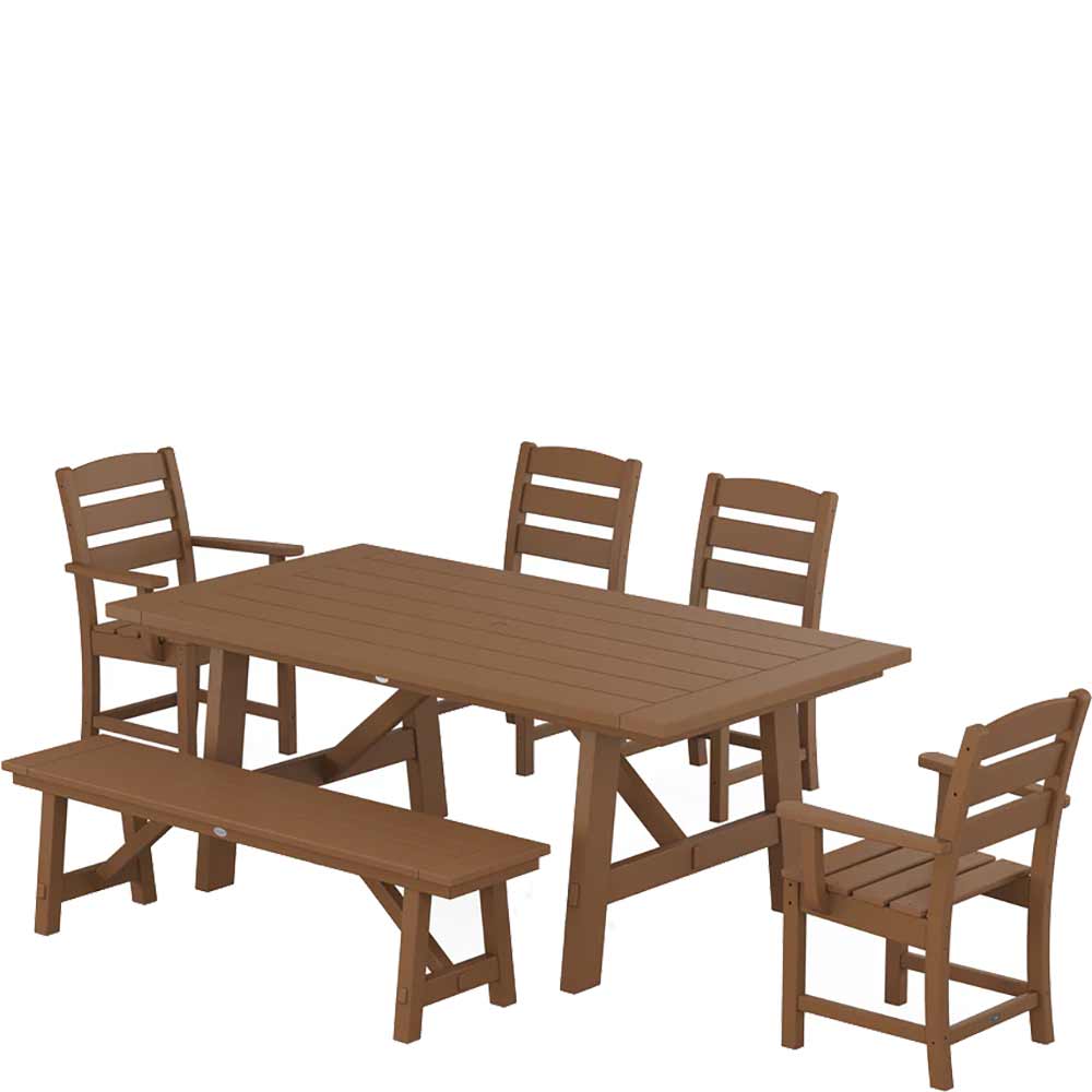 POLYWOOD® Lakeside 6-Piece Rustic Farmhouse Dining Set With Bench - PWS1086-1 Dining Set POLYWOOD®
