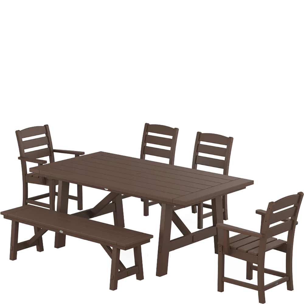 POLYWOOD® Lakeside 6-Piece Rustic Farmhouse Dining Set With Bench - PWS1086-1 Dining Set POLYWOOD®