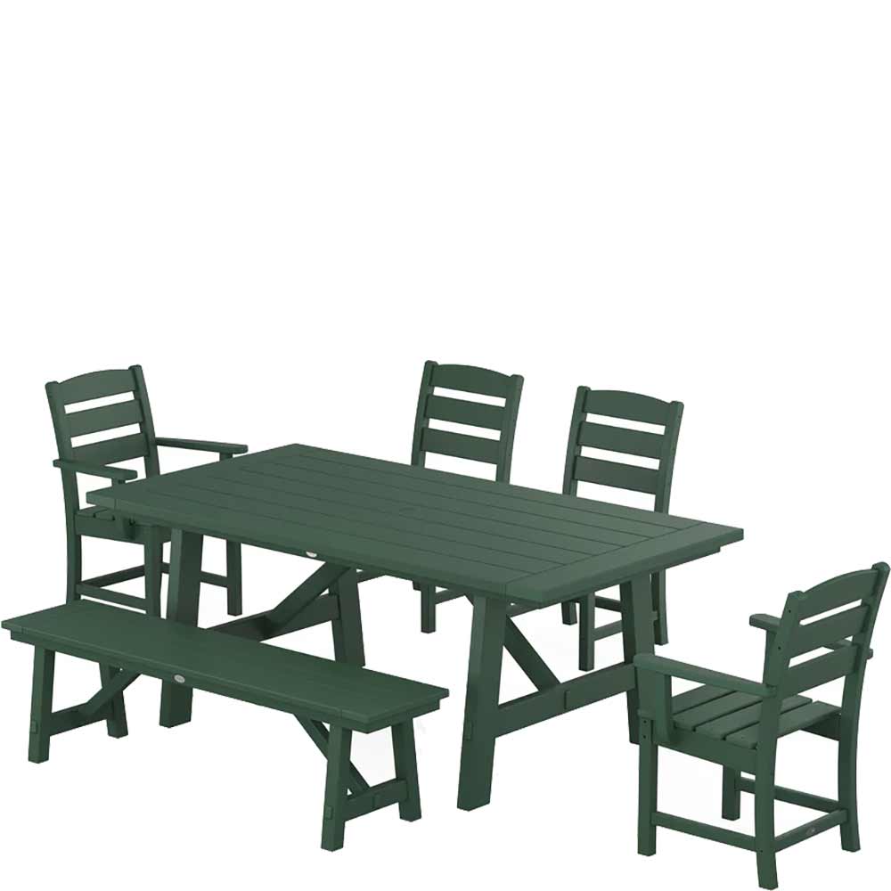POLYWOOD® Lakeside 6-Piece Rustic Farmhouse Dining Set With Bench - PWS1086-1 Dining Set POLYWOOD®