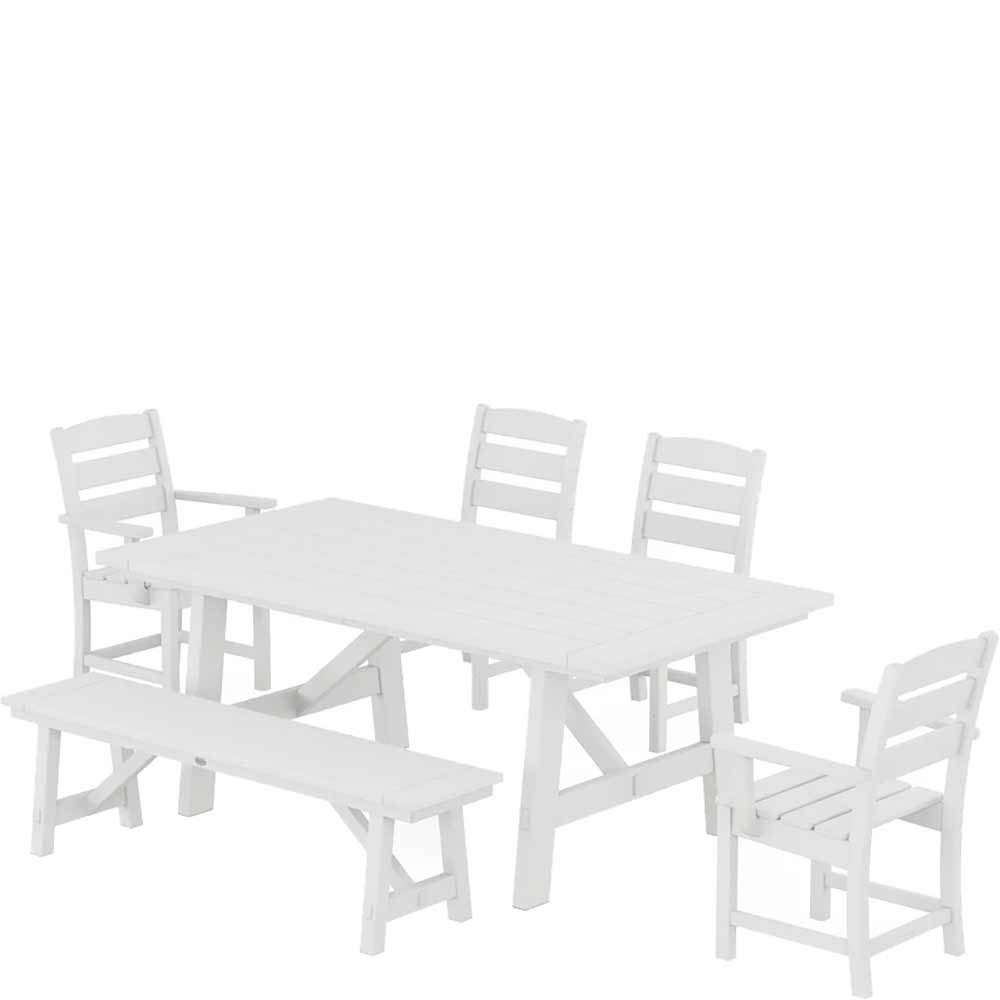 POLYWOOD® Lakeside 6-Piece Rustic Farmhouse Dining Set With Bench - PWS1086-1 Dining Set POLYWOOD®