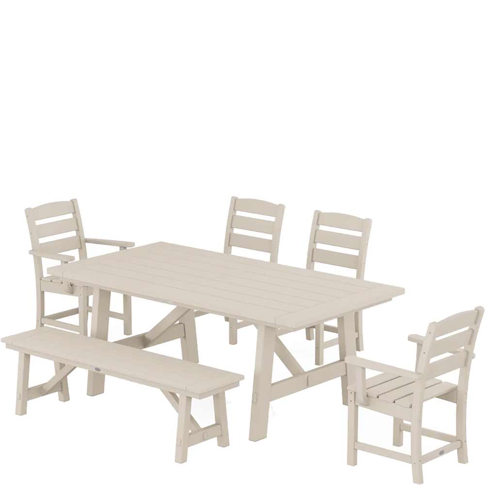 POLYWOOD® Lakeside 6-Piece Rustic Farmhouse Dining Set With Bench - PWS1086-1 Dining Set POLYWOOD®
