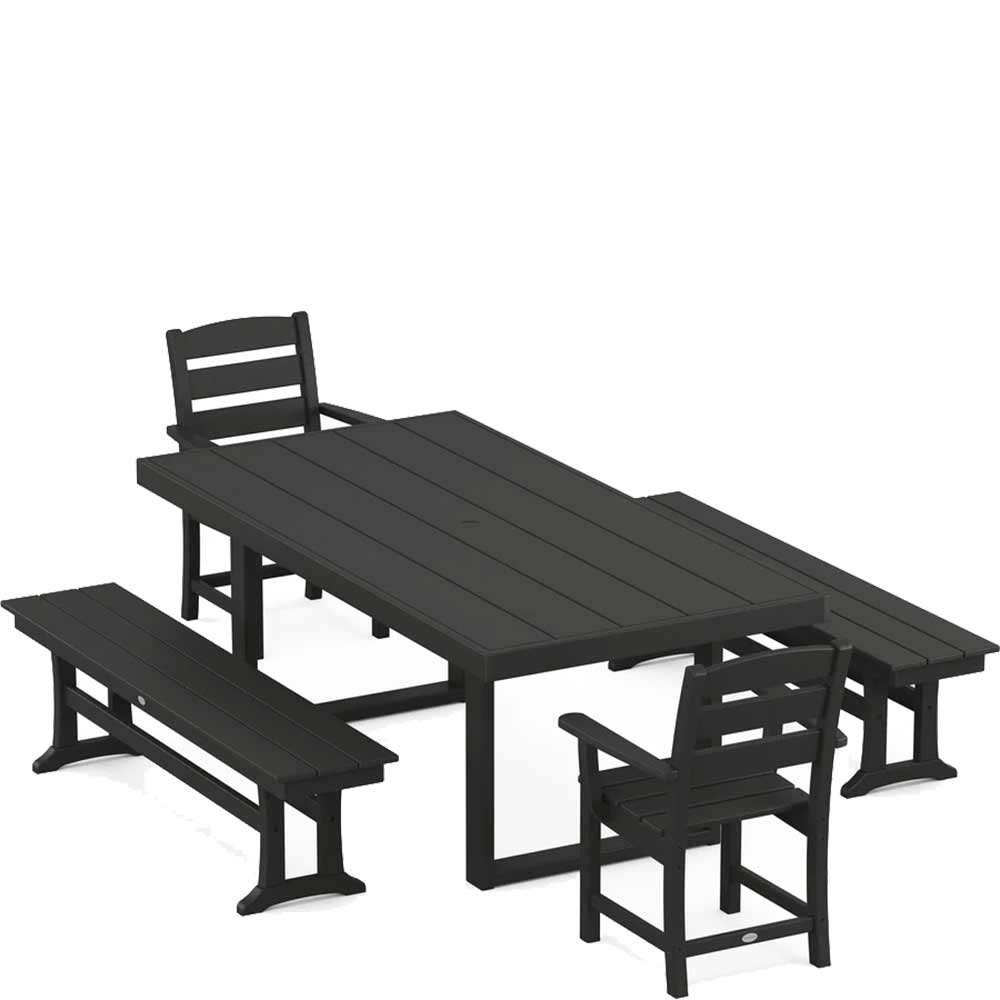 POLYWOOD® Lakeside 5-Piece Dining Set with Benches - PWS877-1 Dining Set POLYWOOD®