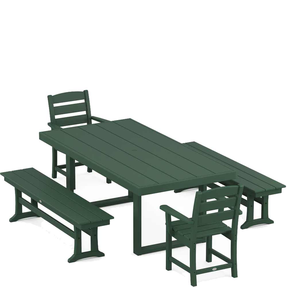 POLYWOOD® Lakeside 5-Piece Dining Set with Benches - PWS877-1 Dining Set POLYWOOD®