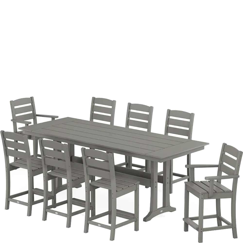 POLYWOOD® Lakeside 9-Piece Farmhouse Counter Set with Trestle Legs - PWS1890-1 Dining Set POLYWOOD®