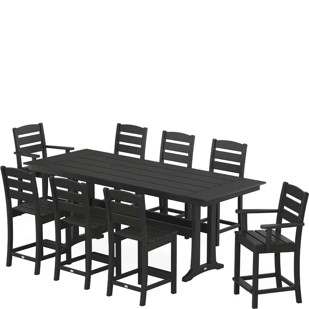 POLYWOOD® Lakeside 9-Piece Farmhouse Counter Set with Trestle Legs - PWS1890-1 Dining Set POLYWOOD®