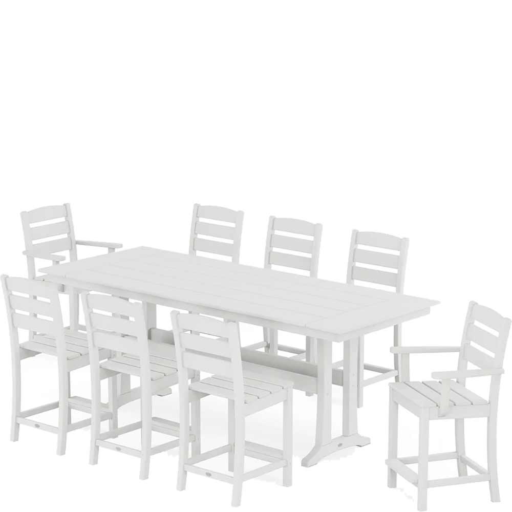 POLYWOOD® Lakeside 9-Piece Farmhouse Counter Set with Trestle Legs - PWS1890-1 Dining Set POLYWOOD®