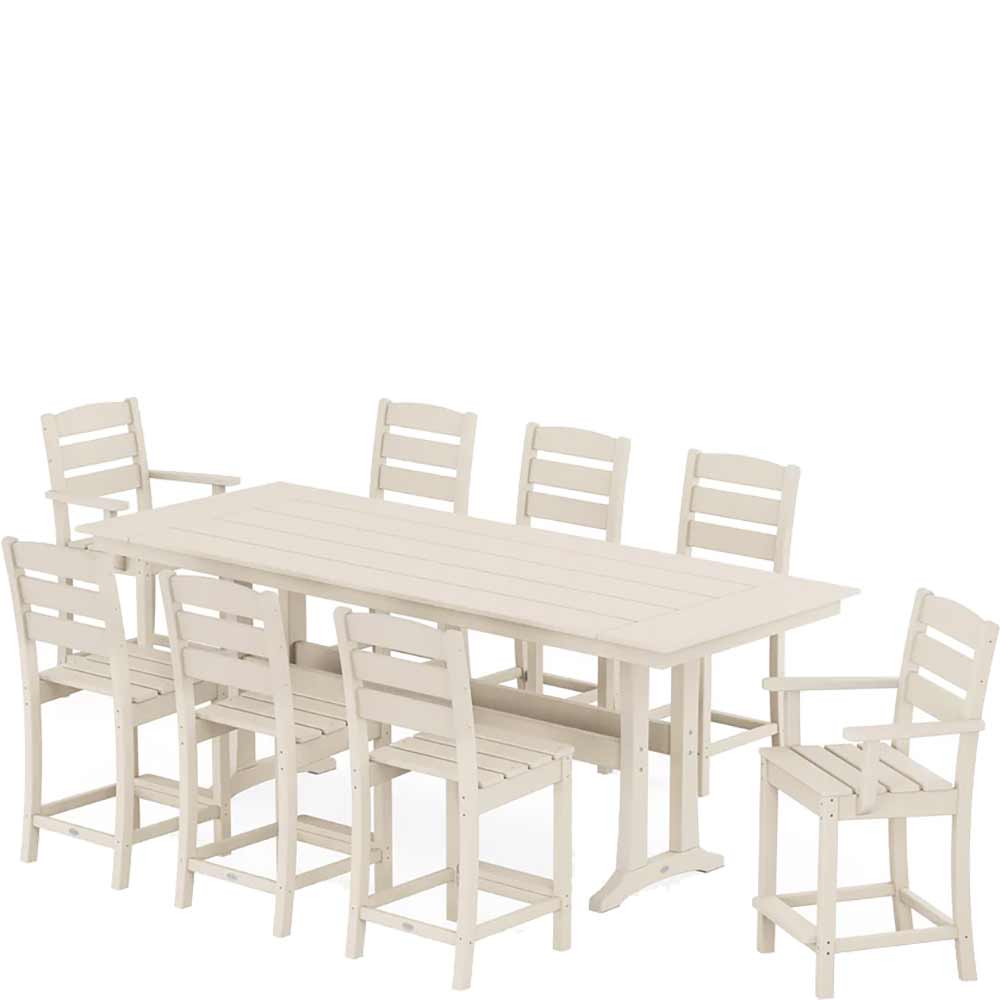 POLYWOOD® Lakeside 9-Piece Farmhouse Counter Set with Trestle Legs - PWS1890-1 Dining Set POLYWOOD®