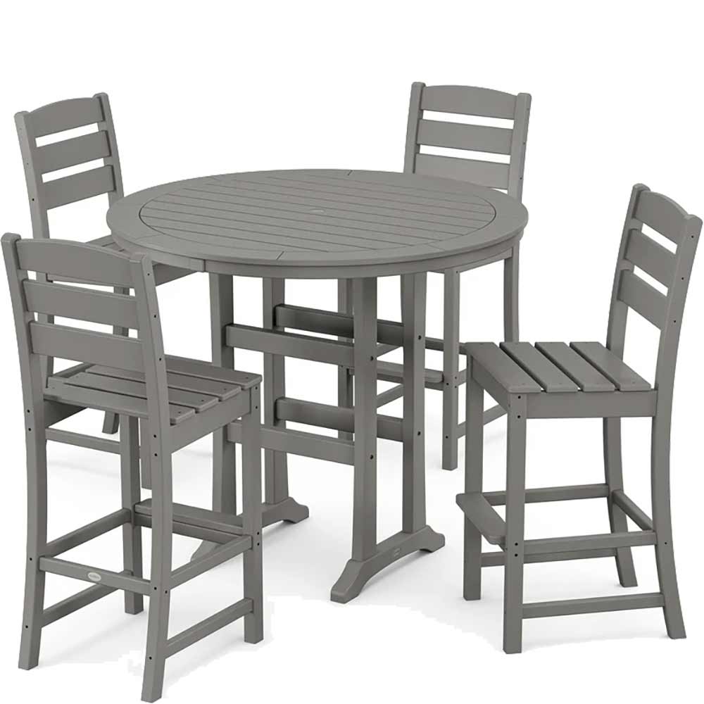POLYWOOD® Lakeside 5-Piece Round Farmhouse Side Chair Bar Set - PWS616-1 Dining Set POLYWOOD®
