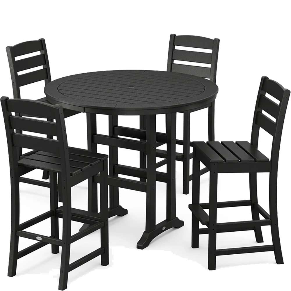 POLYWOOD® Lakeside 5-Piece Round Farmhouse Side Chair Bar Set - PWS616-1 Dining Set POLYWOOD®