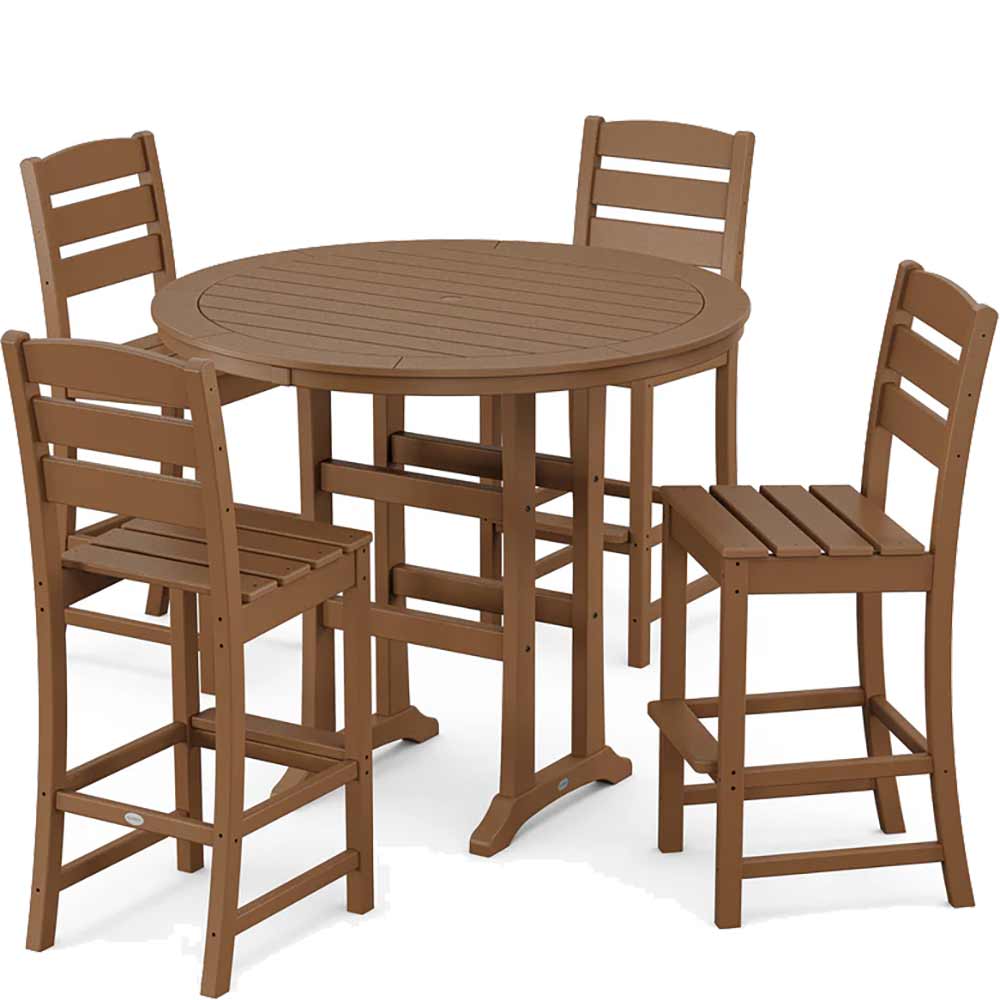 POLYWOOD® Lakeside 5-Piece Round Farmhouse Side Chair Bar Set - PWS616-1 Dining Set POLYWOOD®
