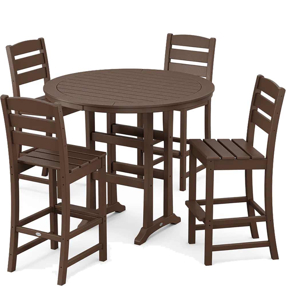 POLYWOOD® Lakeside 5-Piece Round Farmhouse Side Chair Bar Set - PWS616-1 Dining Set POLYWOOD®
