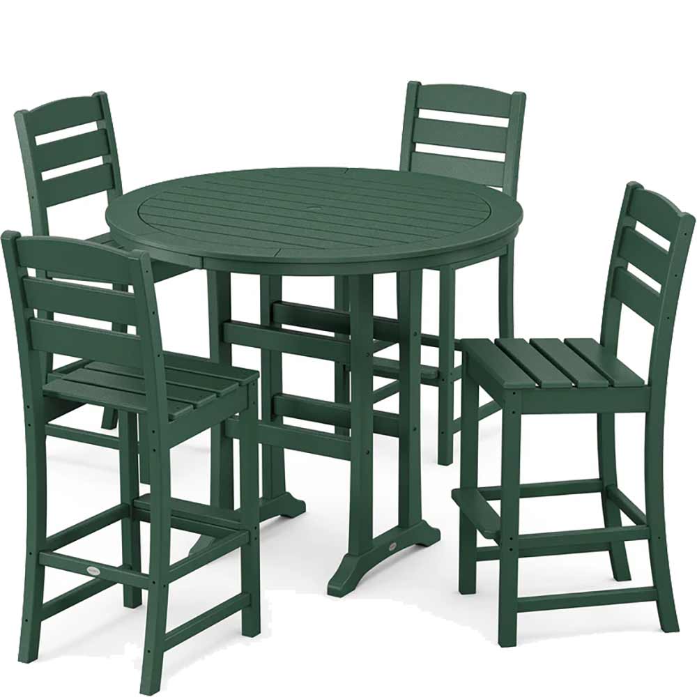 POLYWOOD® Lakeside 5-Piece Round Farmhouse Side Chair Bar Set - PWS616-1 Dining Set POLYWOOD®