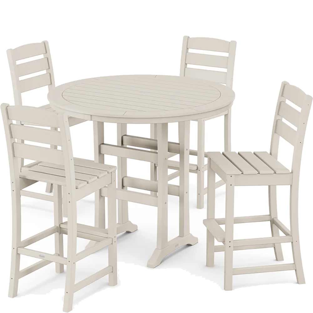 POLYWOOD® Lakeside 5-Piece Round Farmhouse Side Chair Bar Set - PWS616-1 Dining Set POLYWOOD®