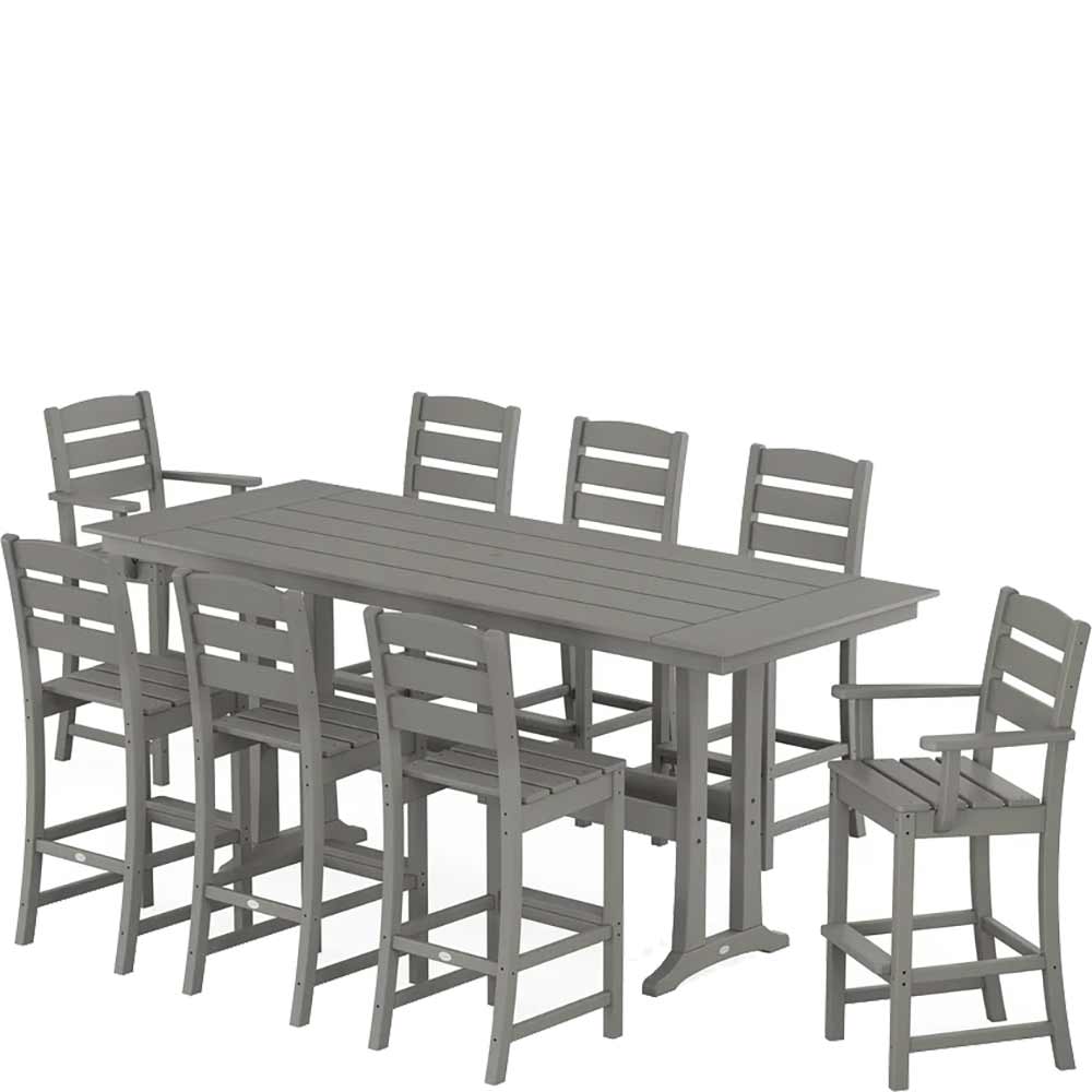 POLYWOOD® Lakeside 9-Piece Farmhouse Bar Set with Trestle Legs - PWS1907-1 Dining Set POLYWOOD®