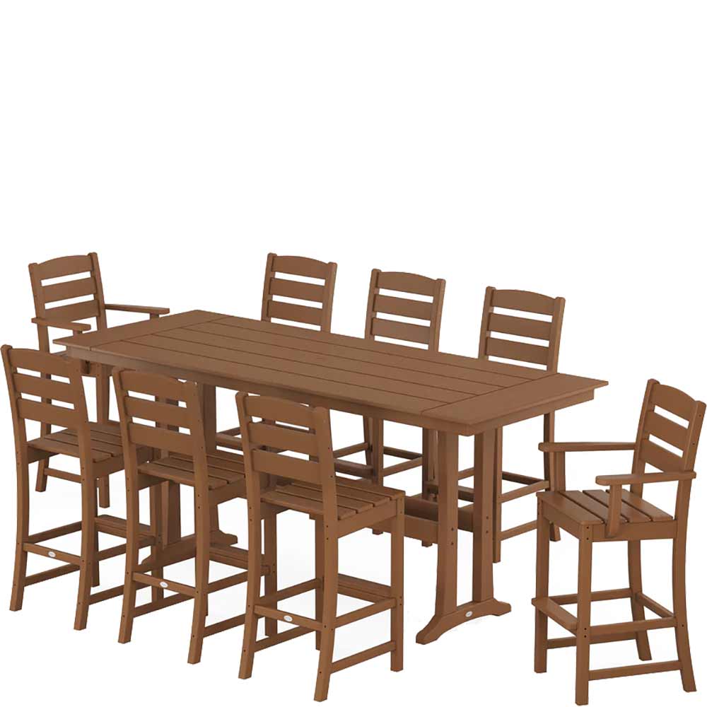 POLYWOOD® Lakeside 9-Piece Farmhouse Bar Set with Trestle Legs - PWS1907-1 Dining Set POLYWOOD®