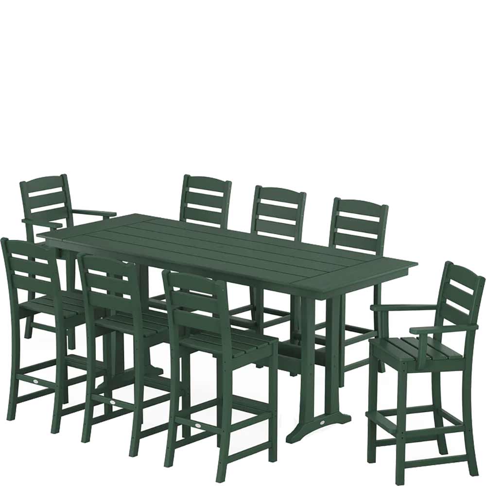 POLYWOOD® Lakeside 9-Piece Farmhouse Bar Set with Trestle Legs - PWS1907-1 Dining Set POLYWOOD®