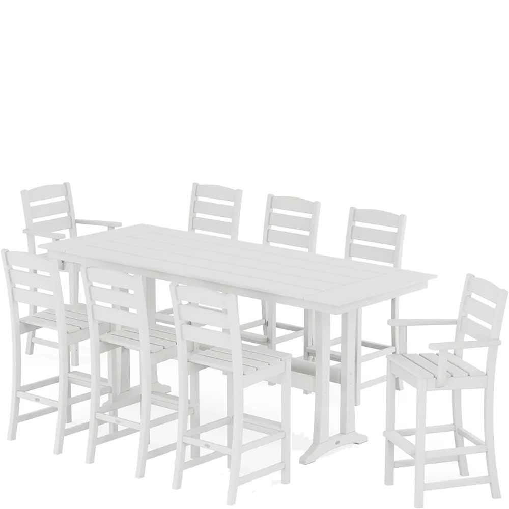 POLYWOOD® Lakeside 9-Piece Farmhouse Bar Set with Trestle Legs - PWS1907-1 Dining Set POLYWOOD®