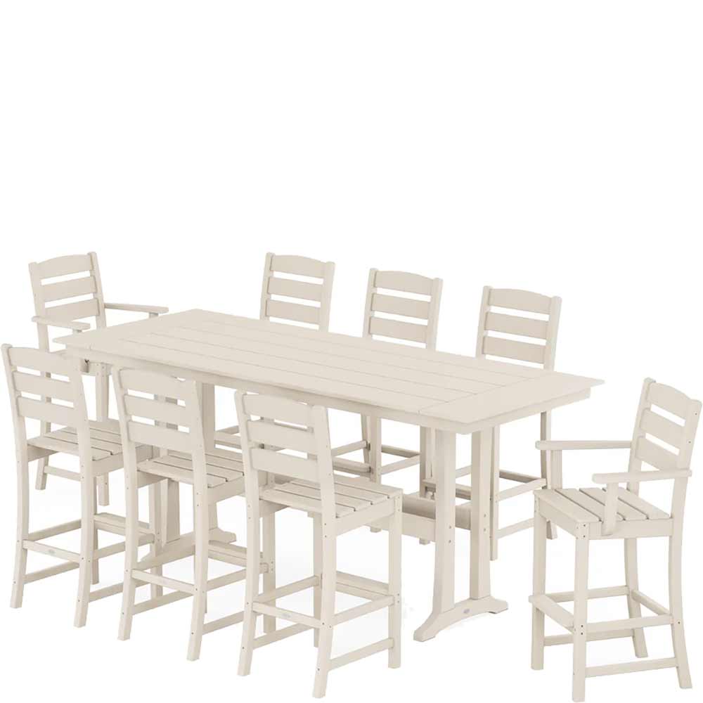 POLYWOOD® Lakeside 9-Piece Farmhouse Bar Set with Trestle Legs - PWS1907-1 Dining Set POLYWOOD®